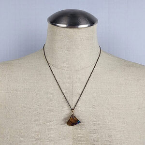 Vintage Natural Opal Brown Stone Pendant Black 925 Sterling Chain Necklace